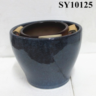 blue color glazed ceramic flower pots