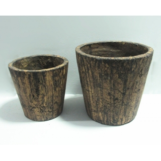 Tall & round imitating wood finish garden planter pots