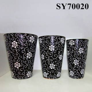 Black large size long ceramic garden flower pot