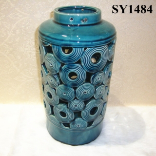 8.5" blue glazed wedding decorative ceramic candle holder