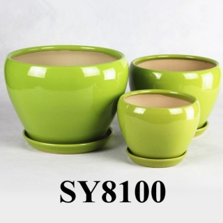Green glazed earthen bowl shape green ceramic pot