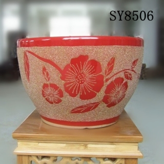 Red glazed with golden glass sand design luxury plant pots