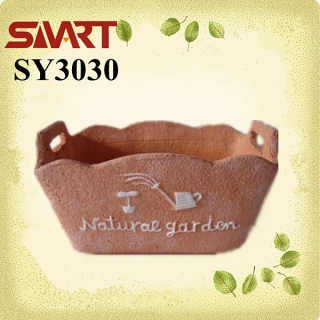 Squared pot with ears decorative terracotta pots