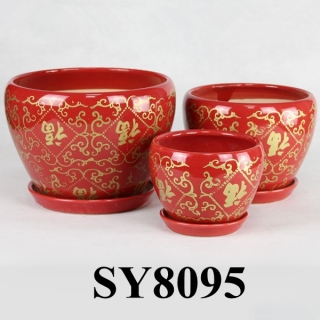 Golden flower glazed earthen bowl shape red porcelain flower pot