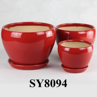 Red glazed earthen bowl shape red ceramic pot