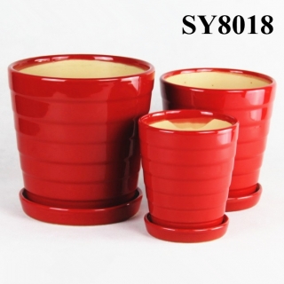 Shaving line surface red cheap glazed flower pot