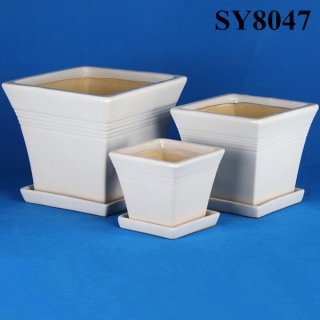 White glazed indoor ceramic flower pots