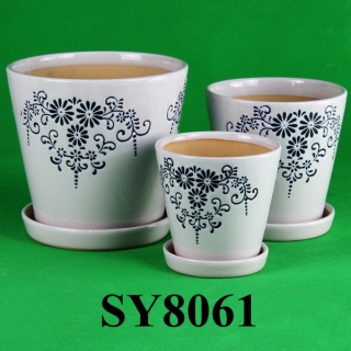 pattern printing white ceramic decorative planter