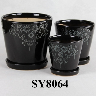 With saucer pattern printing decorative ceramic flower pots