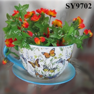 Ceramic flower cup and saucer planter