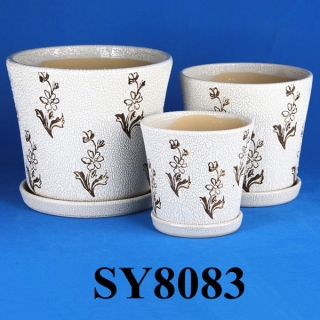 Pot for flower brown pattern printing round ceramic pots wholesale