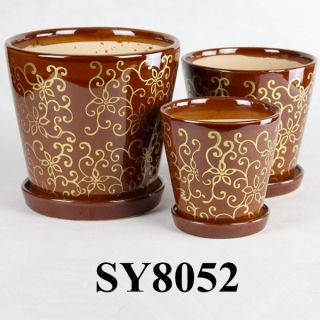 Bronze & golden flower galvanized pots