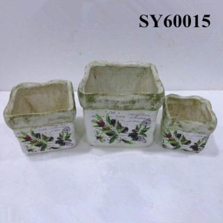 Squared cement finished old stone decoration flower pot