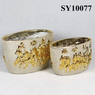 New oval gold ceramic plant pot
