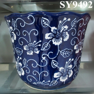 Blue glazed small decoration ceramic flower pot