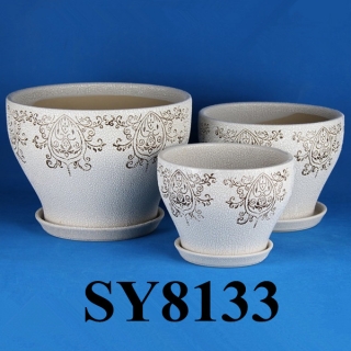 With saucer brown pattern bowl ceramic pot