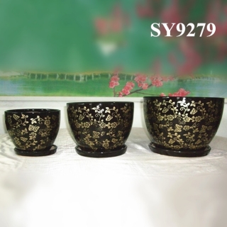 Black glazed and golden printing glazed garden pot