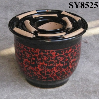 Red pattern black glazed decoration pots and planters