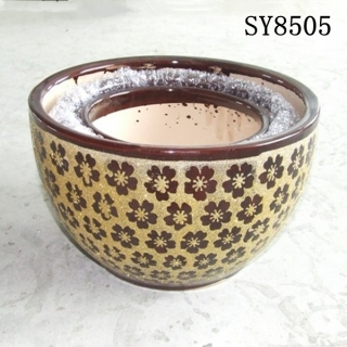 Golden glass sand with agated red glazed flower plant pot