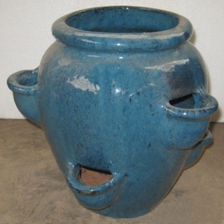 blue glazed strawberry pots