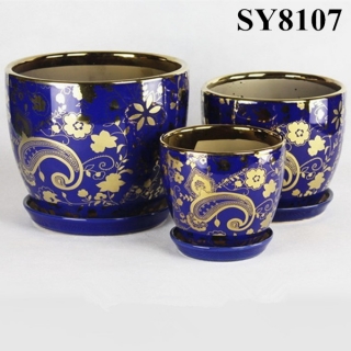 galvanized pattern royal blue glazed decorative large porcelain garden pot
