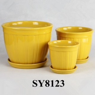 9" yellow glazed ceramic outdoor pot