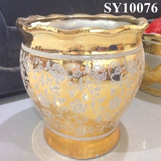 flower pattern golden plant pot