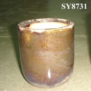 Round grey antique crackled glazed pot
