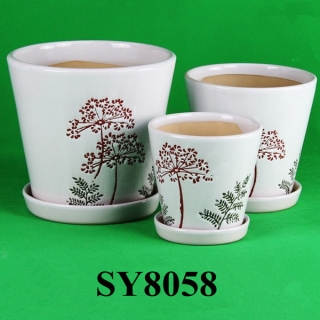 pattern printing white ceramic decoration planter
