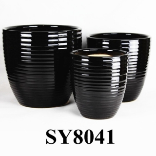 Black glazed ceramic garden pot