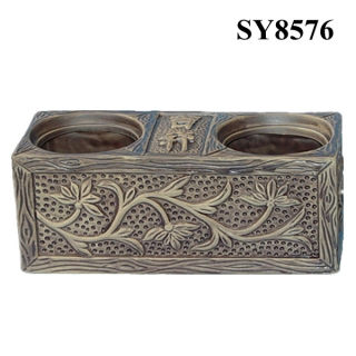 Decorative double round mini ceramic pot for flower