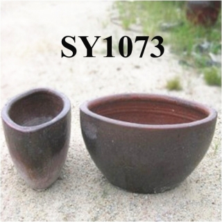 Rustic brown oval planter flower pot