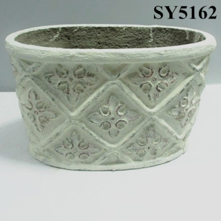 Oval cement paper mache planter pot