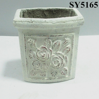 Finished white paper mache rectangular cement garden flower pot