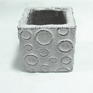 Finished white square cement plant pot