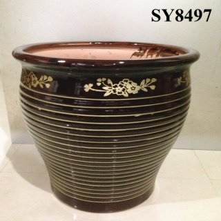 Bonze color glazed golden pattern rustic ceramic plant pot