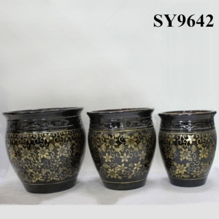 Pot for flower black garden ceramic plant pot