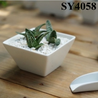 5 inches white square mini ceramic garden planter
