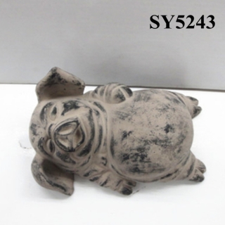 11 inches sleeping pig antique cement garden statue