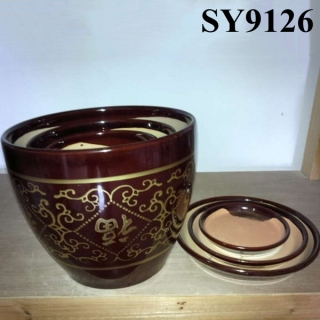 Garden pot for ceramic brown glazed porcelain hotel plant pot