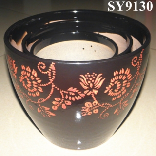 Black glazed with red flower printing ceramic hotel pot for plant