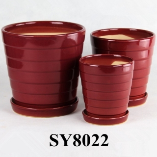 Agate red Shaving line glazed porcelain flower pot