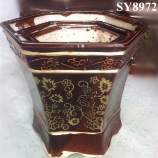 gold octagon shape wholesale antique ceramic flower pot