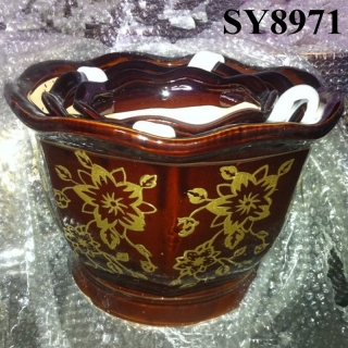 Antique gold octagon shape decorative plant pots