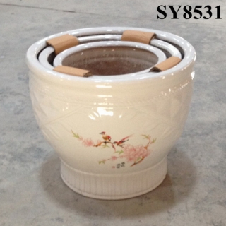 Cream white outdoor glazed garden planter pot