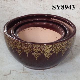 Ceramic brown glazed round plant pot