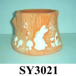 Carving rabbit animal terracotta planter pot