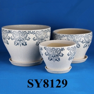 With saucer blue pattern white pearl glazed pot