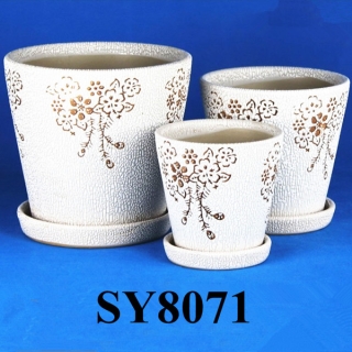 Brown pattern ceramic decorative garden pot set