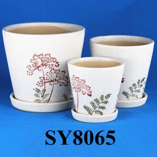 Pearl pattern printing white ceramic flower pot set